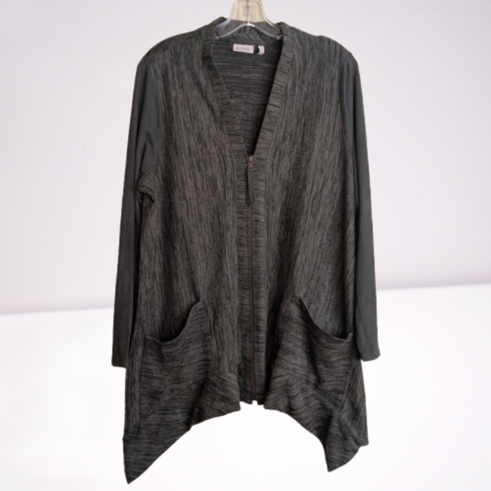 Logo Lori Goldstein Cardigan Sweater Full Zip Green Asymmetric Large